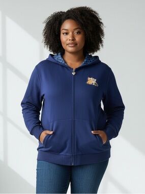 Bradford Exchange Women’s 3X Navy Blue Hoodie Kitten Zip Sweatshirt Plus Size
